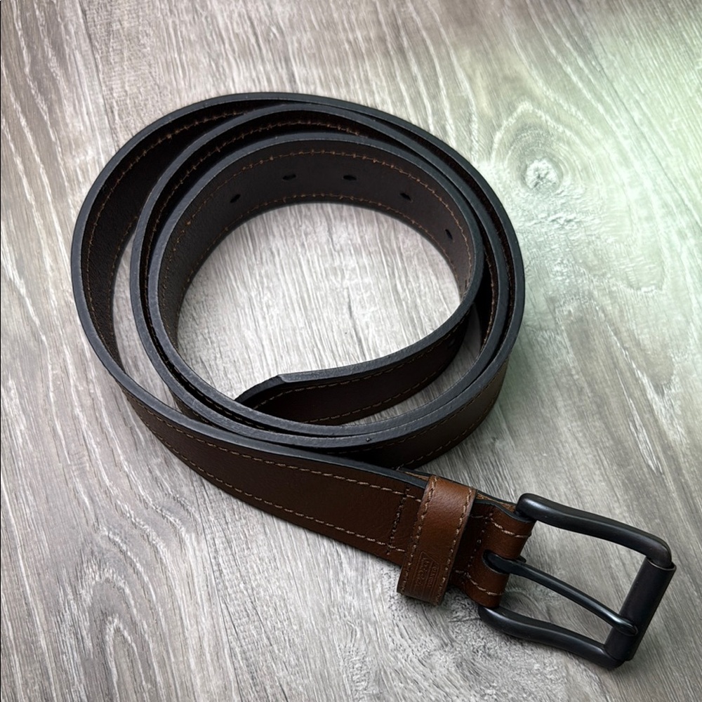 Dickies Brown and Black Leather Belt with Metal Buckle